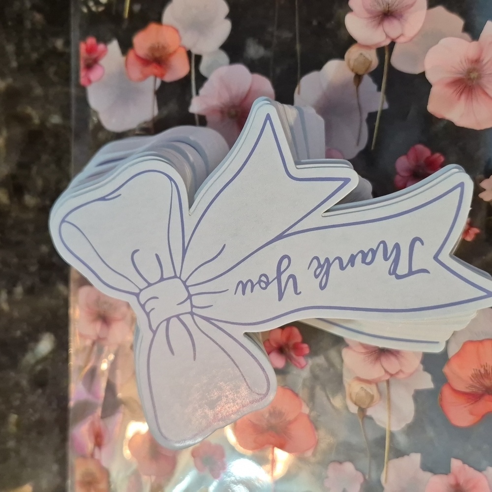 NEW 🐦 SMALL BUSINESS 🐦 TY CARDS 💝 Thick Card Stock 100 Count 🎀 Blue Bows 🎀
